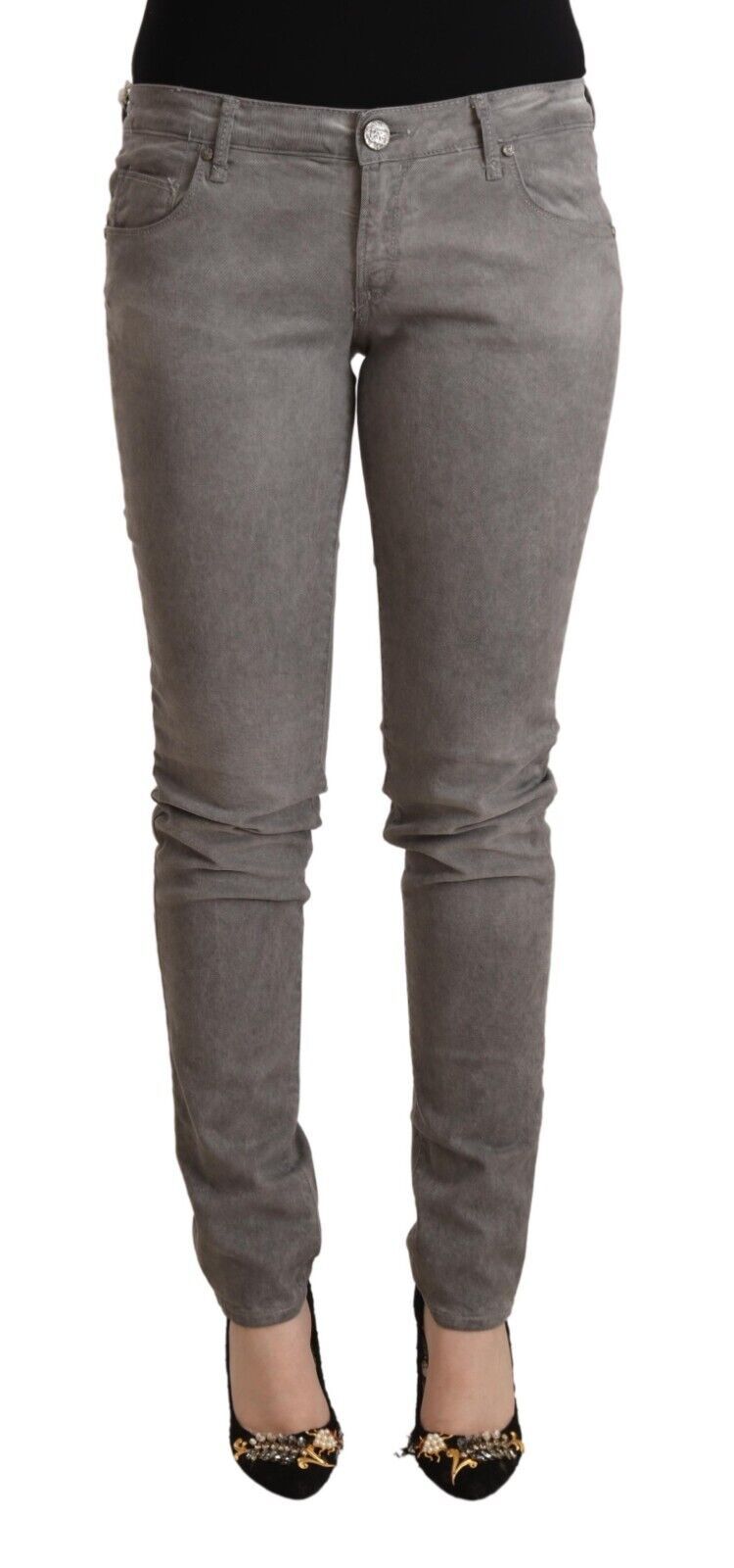 Acht Gray Cotton Low Waist Skinny Push Up Denim Jeans | Regal Royce