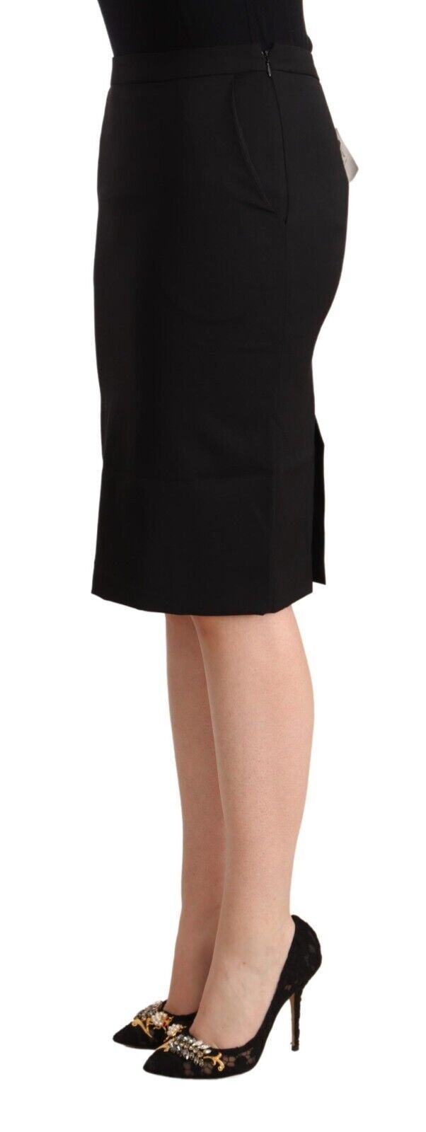 GF Ferre Black Pencil Knee Length Straight Skirt | Regal Royce