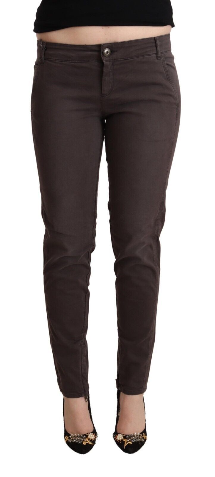 Ermanno Scervino Brown Cotton Low Waist Slim Fit Pants | Regal Royce