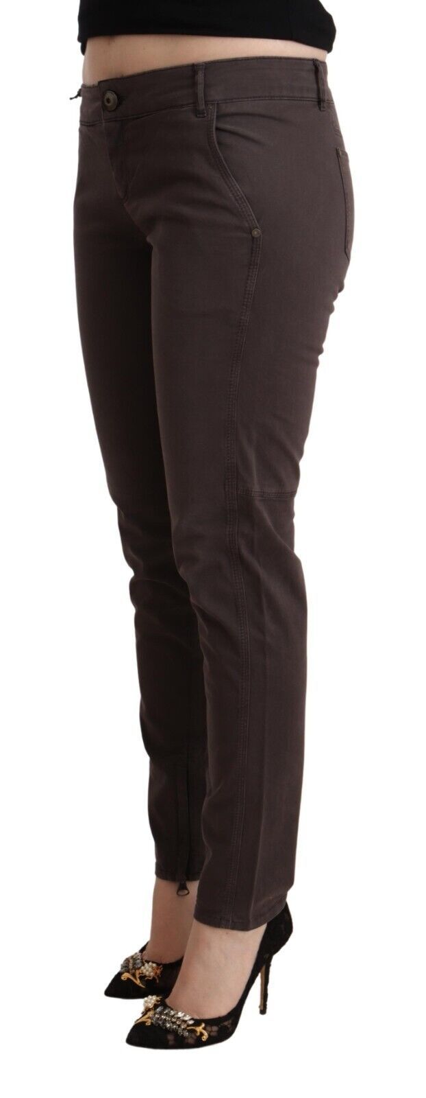 Ermanno Scervino Brown Cotton Low Waist Slim Fit Pants | Regal Royce