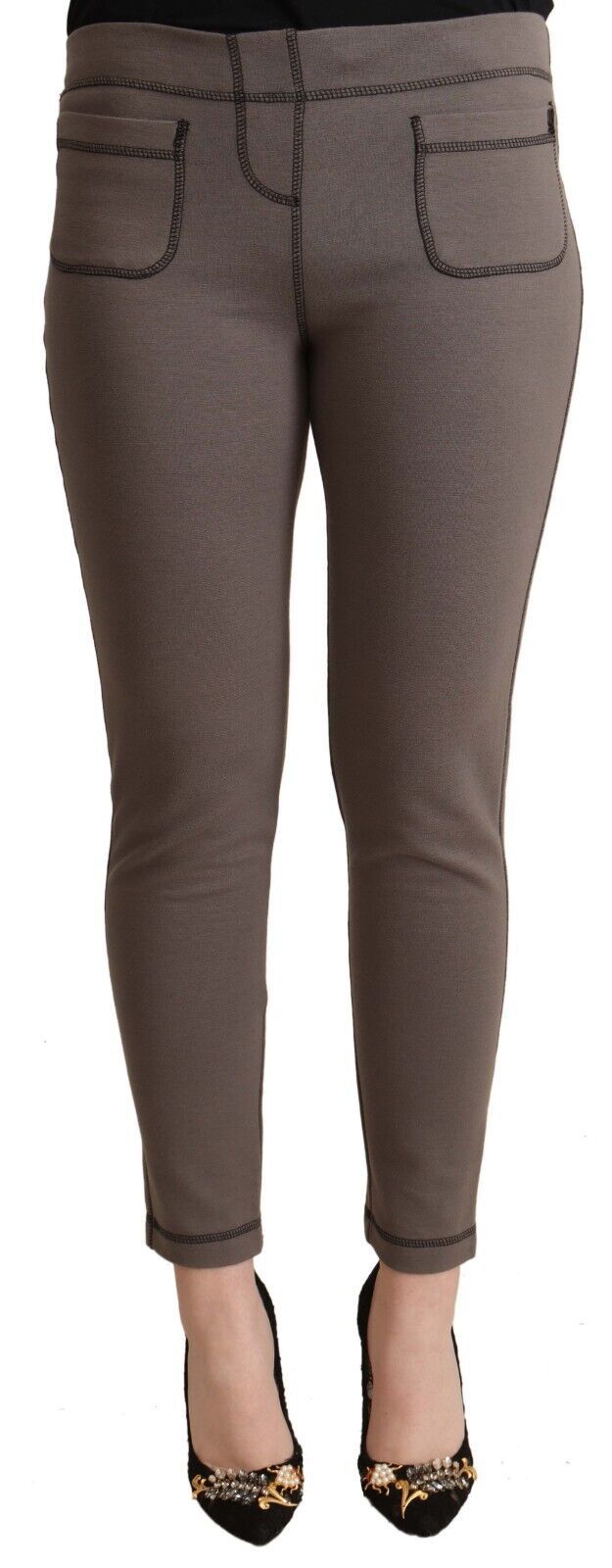 John Galliano Gray Cotton Mid Waist Stretch Leggings Cropped Pants | Regal Royce