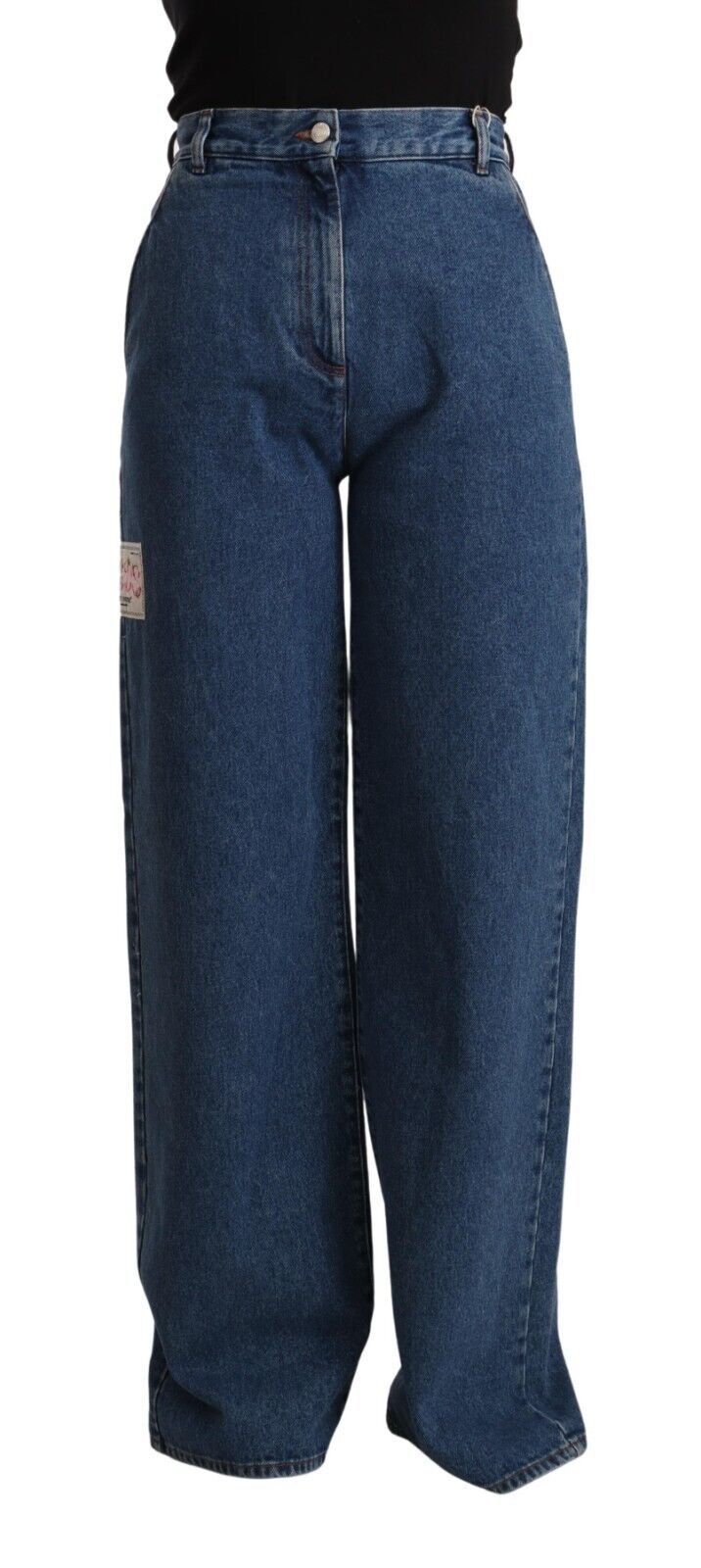 GCDS Blue Cotton High Waist Wide Leg Boot Cut Denim Jeans | Regal Royce