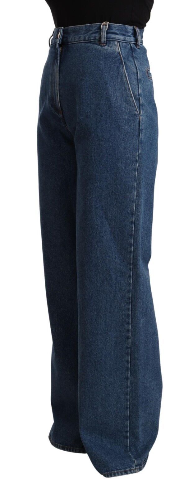 GCDS Blue Cotton High Waist Wide Leg Boot Cut Denim Jeans | Regal Royce