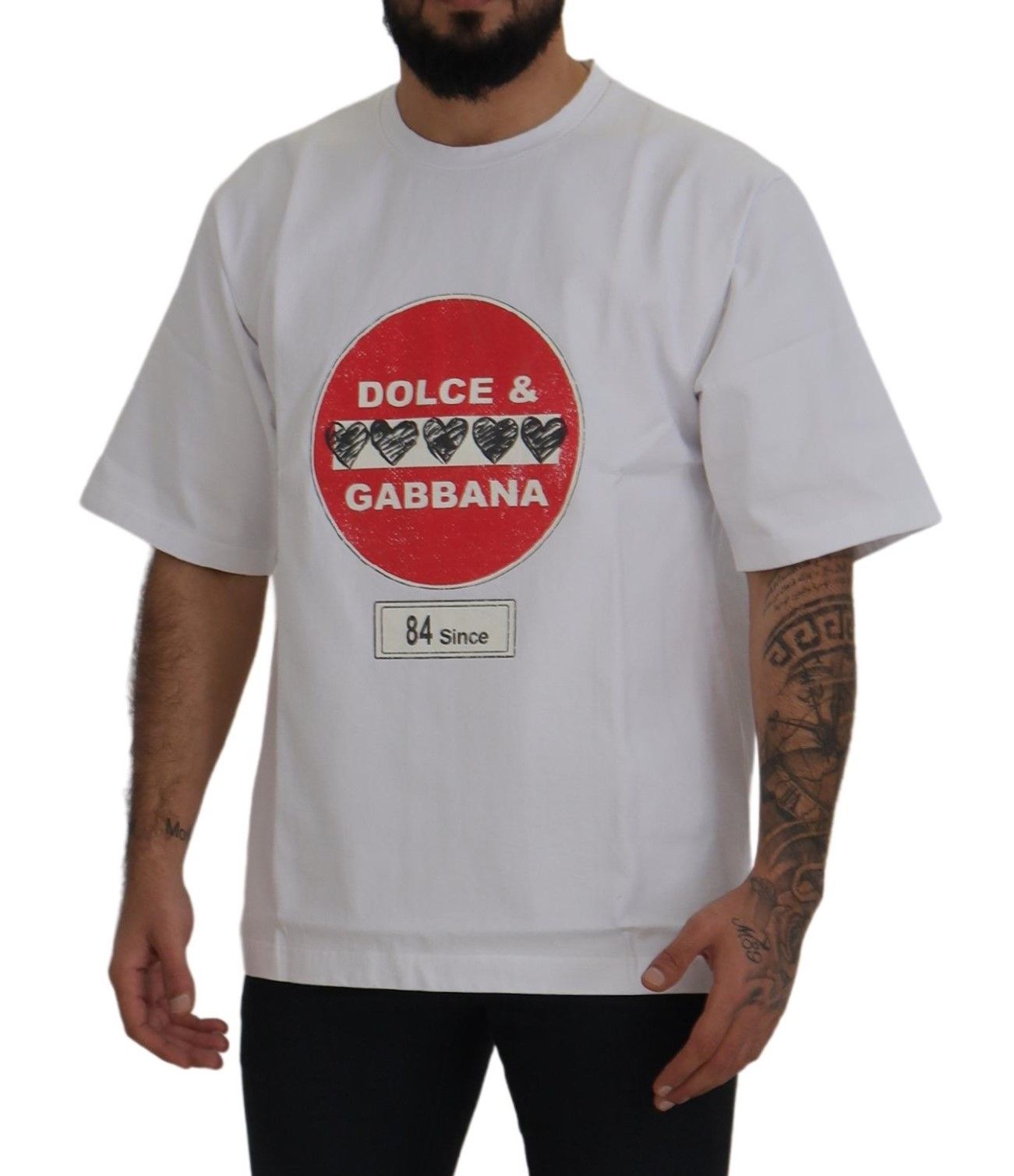 Dolce & Gabbana White Amor Heart Cotton Crewneck T-shirt | Regal Royce