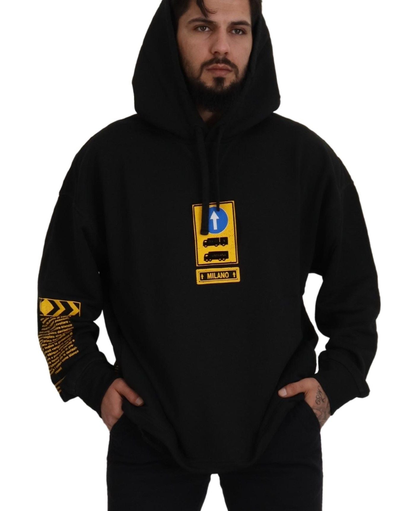 Dolce & Gabbana Black Cotton Hooded DG Shield Pullover Sweater | Regal Royce