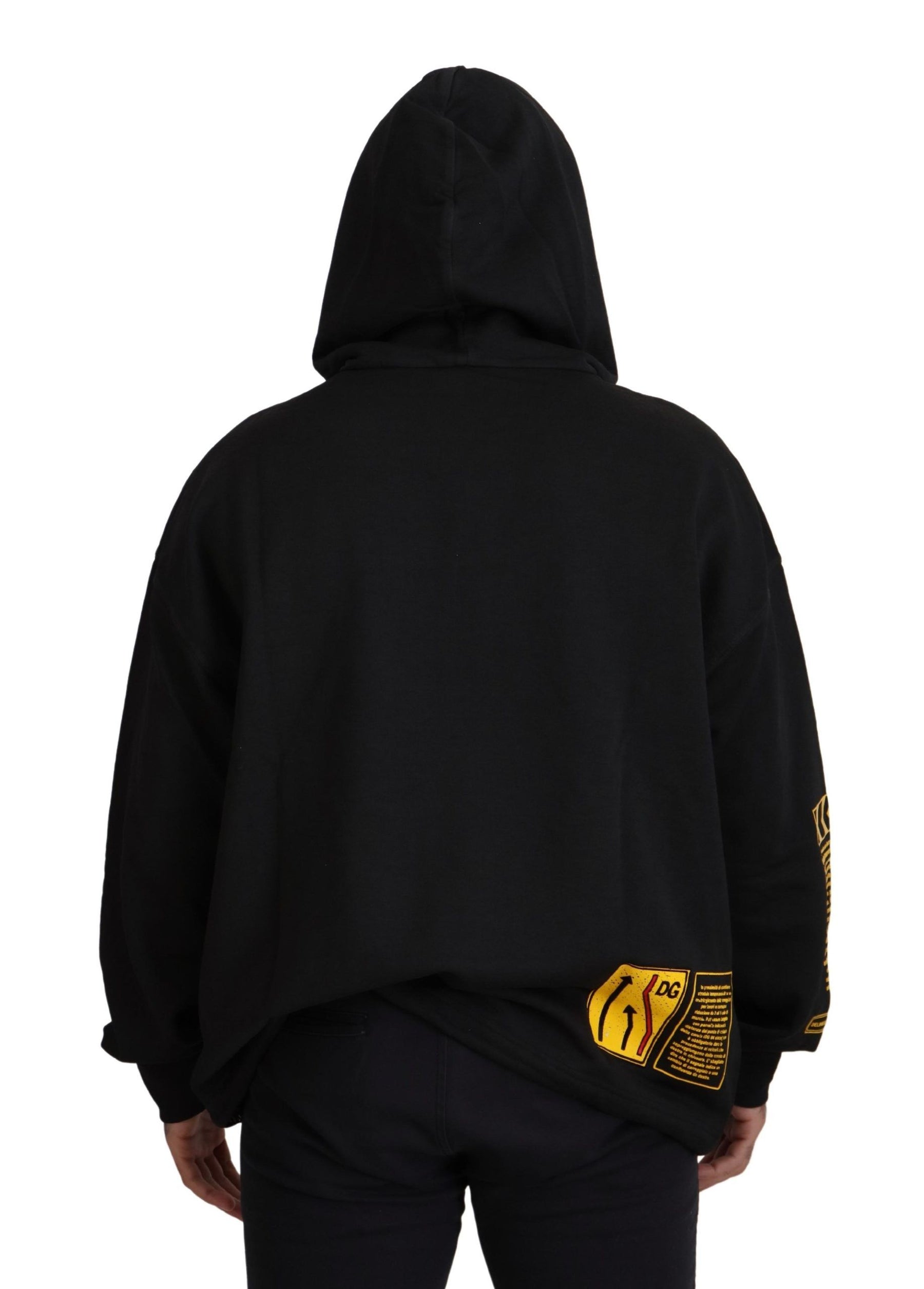 Dolce & Gabbana Black Cotton Hooded DG Shield Pullover Sweater | Regal Royce