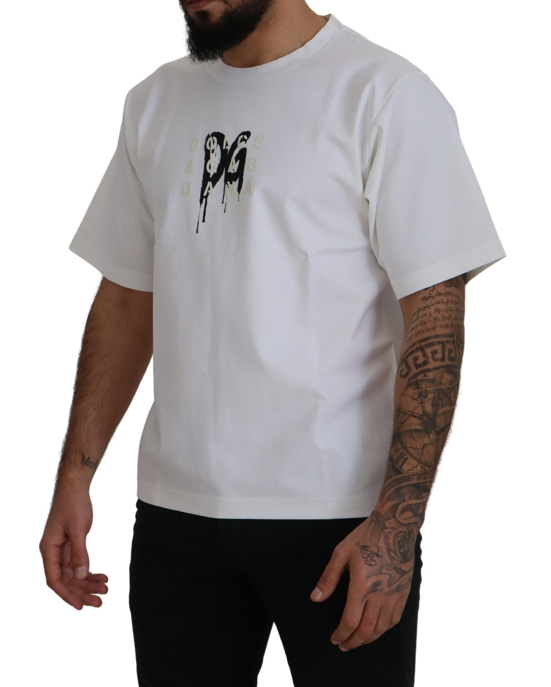 Dolce & Gabbana White Logo Print Cotton Crewneck T-shirt | Regal Royce