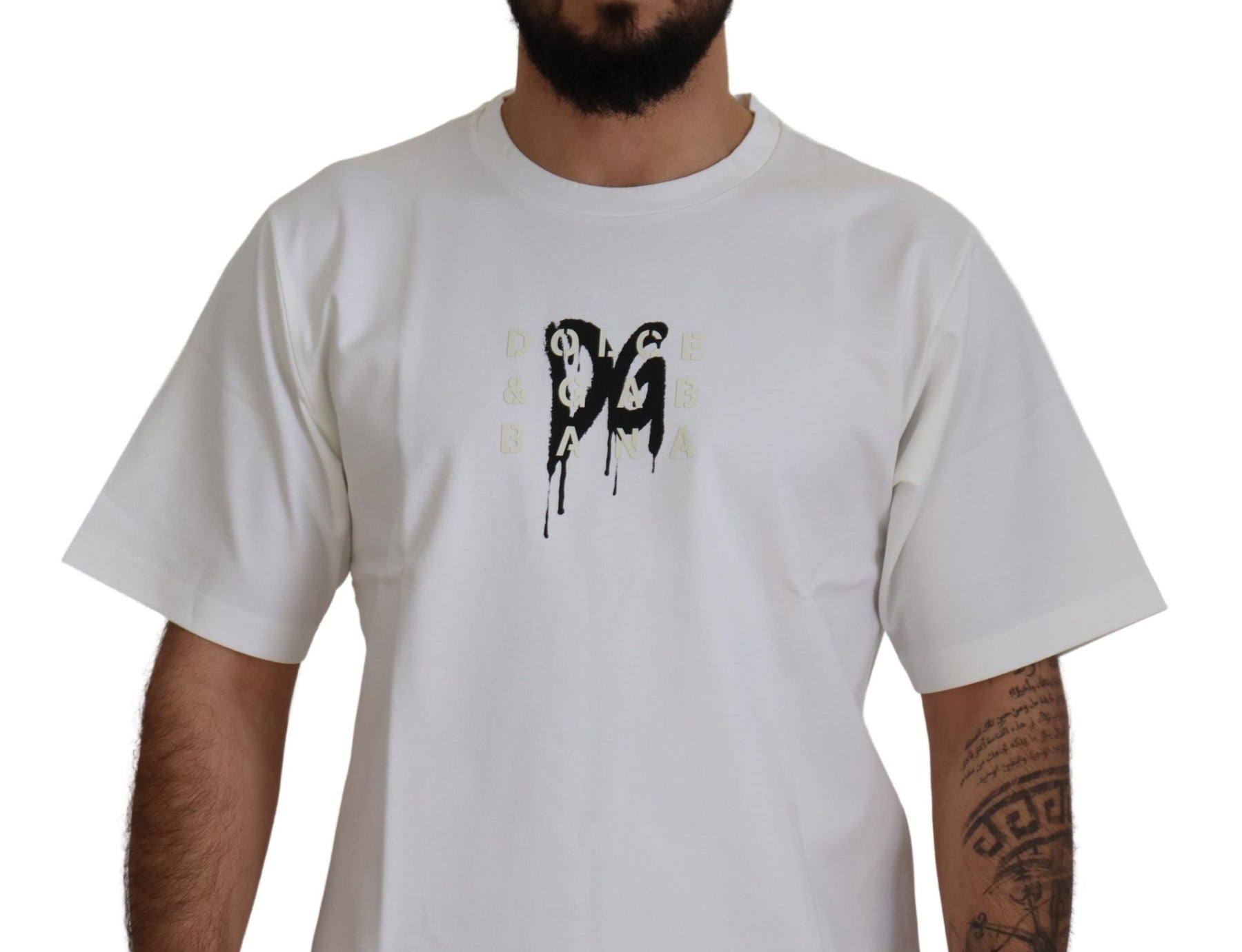 Dolce & Gabbana White Logo Print Cotton Crewneck T-shirt | Regal Royce