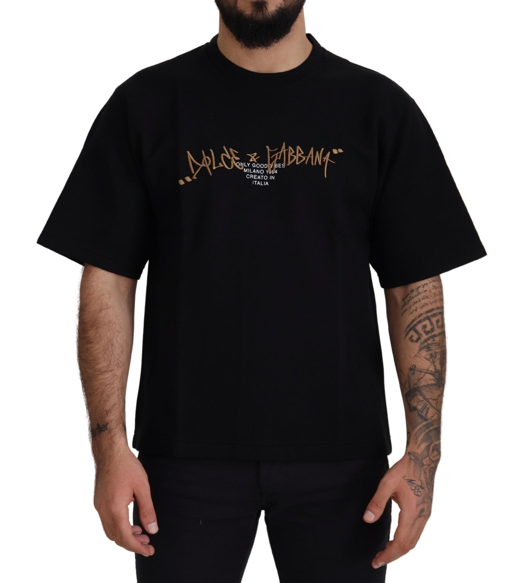 Dolce & Gabbana Black Logo Cotton Crewneck T-shirt | Regal Royce