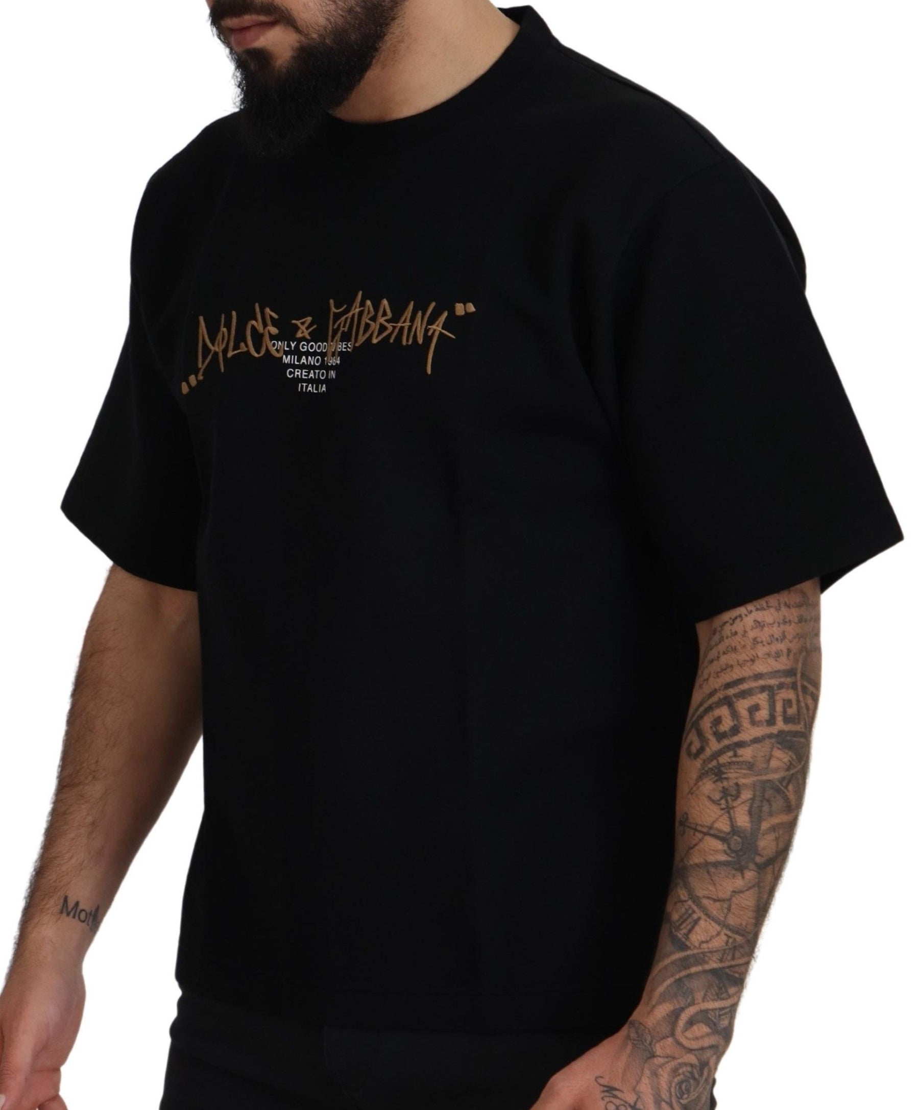 Dolce & Gabbana Black Logo Cotton Crewneck T-shirt | Regal Royce