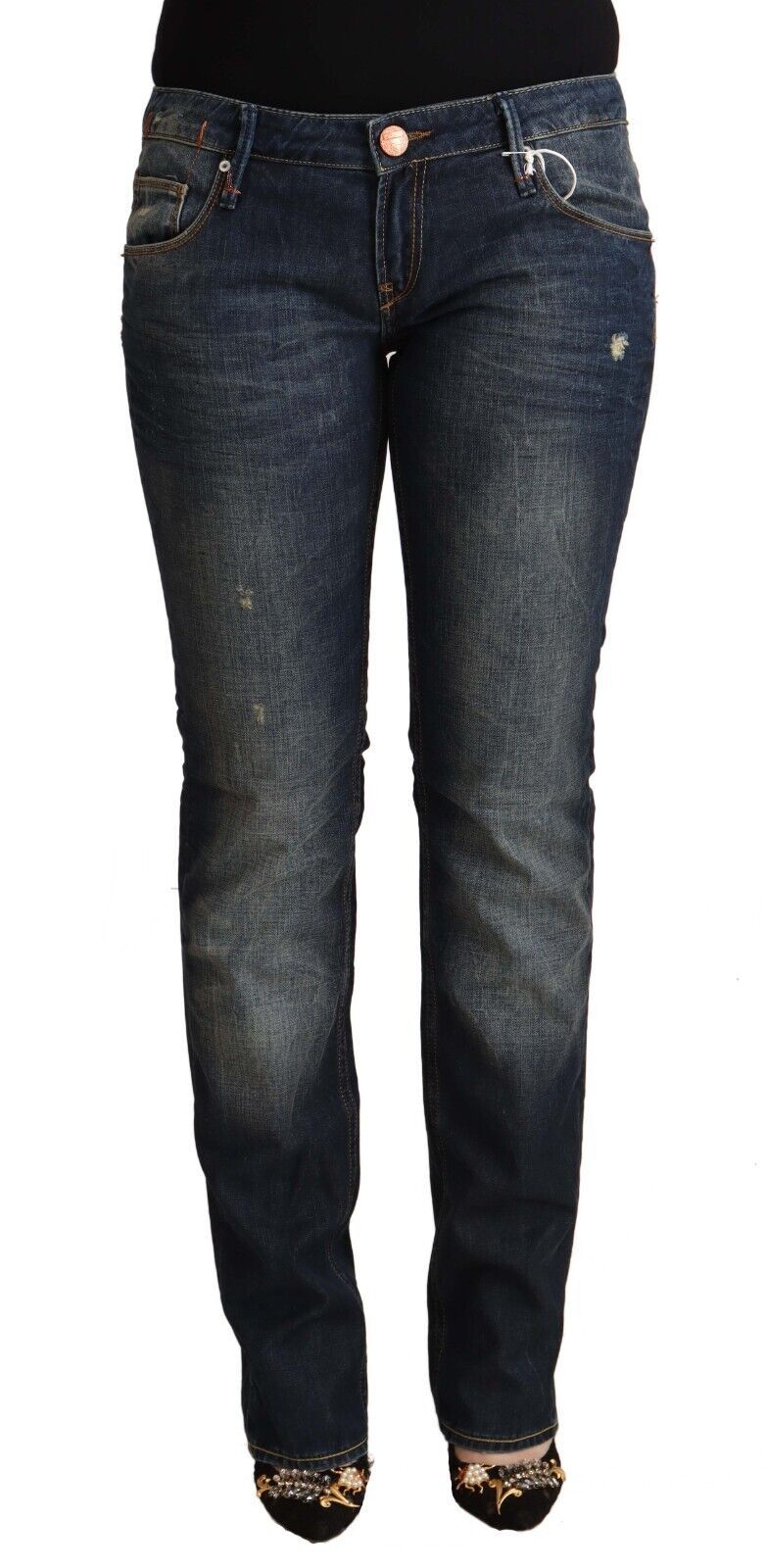 Acht Blue Washed Cotton Low Waist Skinny Denim Jeans | Regal Royce