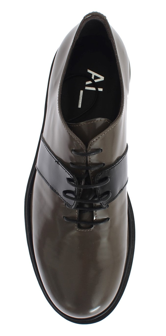 AI_ Gray Brown Leather Laceups Shoes | Regal Royce