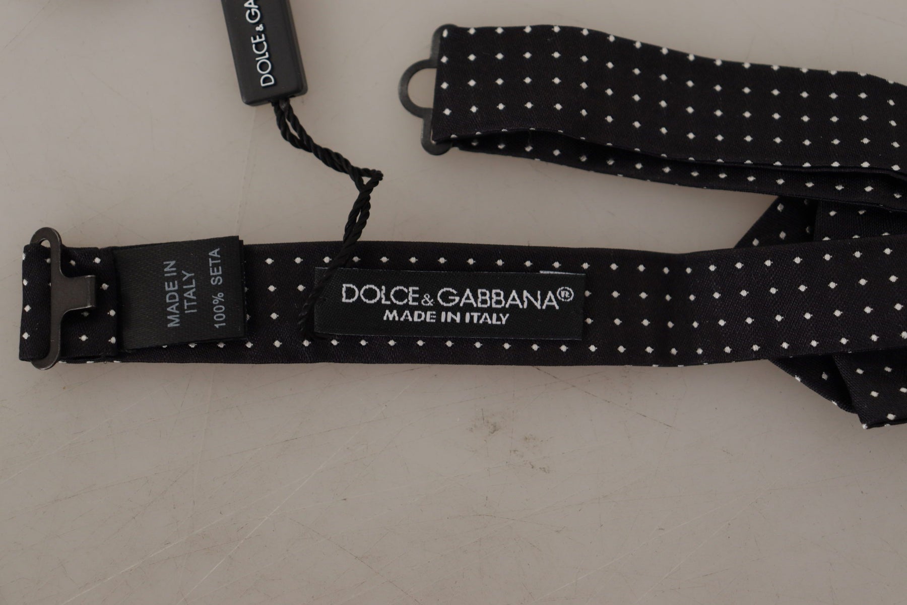 Dolce & Gabbana Black White Polka Dot Adjustable Neck Papillon Bow Tie | Regal Royce