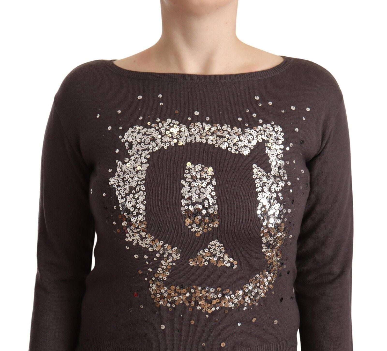 John Galliano Brown Wool Sequined Long Sleeves Pullover Sweater | Regal Royce