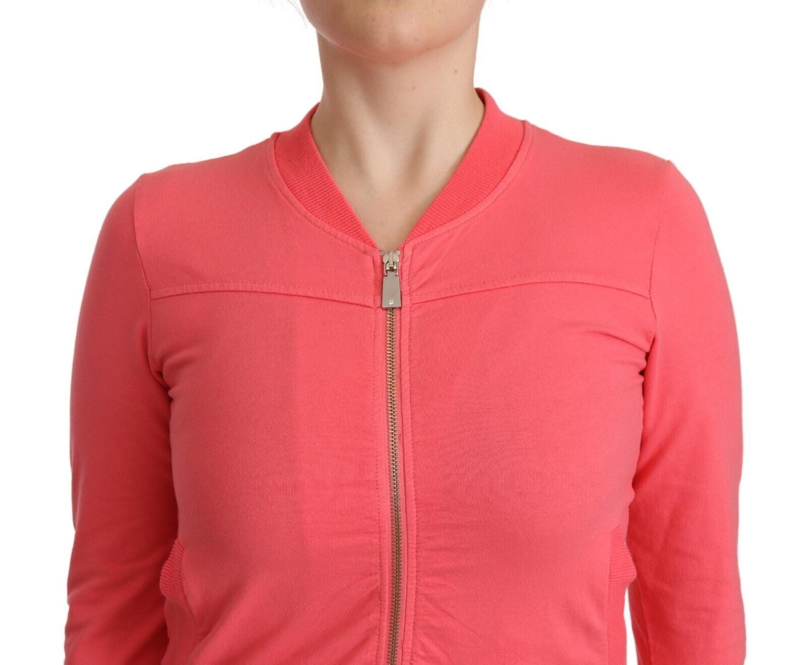 Blumarine Pink 3/4 Sleeve Zip Embellished Sweater | Regal Royce