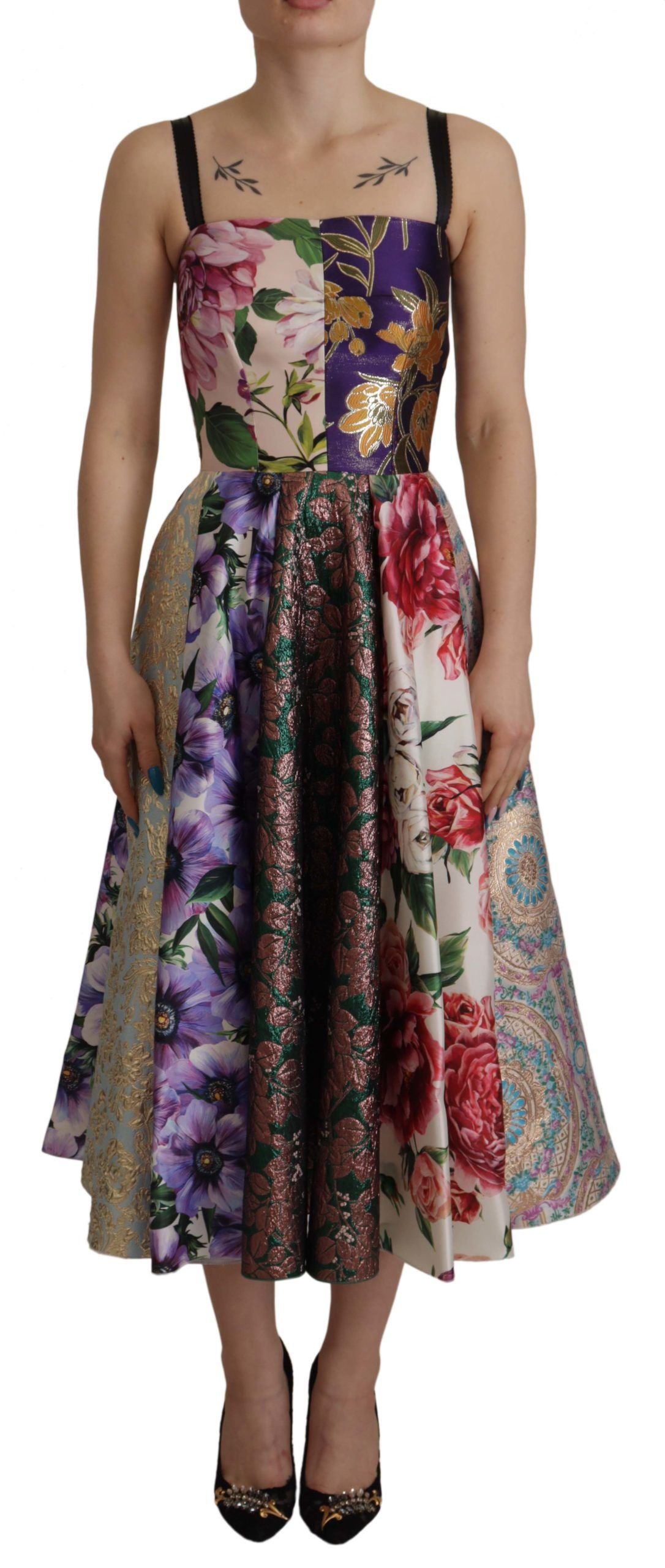 Dolce & Gabbana Dress Midi Patchwork Floral Jaquard Silk | Regal Royce