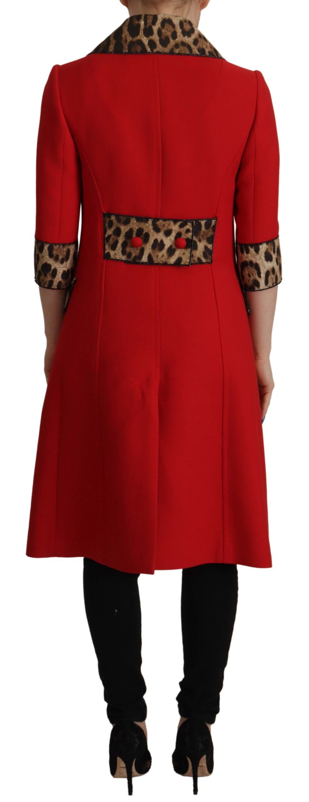 Dolce & Gabbana Red Leopard Wool Trenchcoat Jacket | Regal Royce