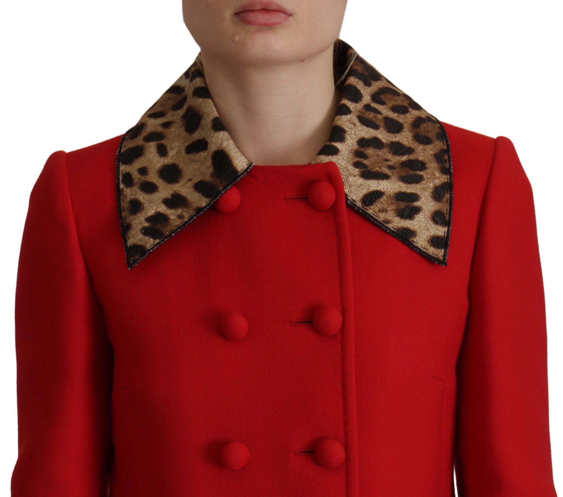 Dolce & Gabbana Red Leopard Wool Trenchcoat Jacket | Regal Royce