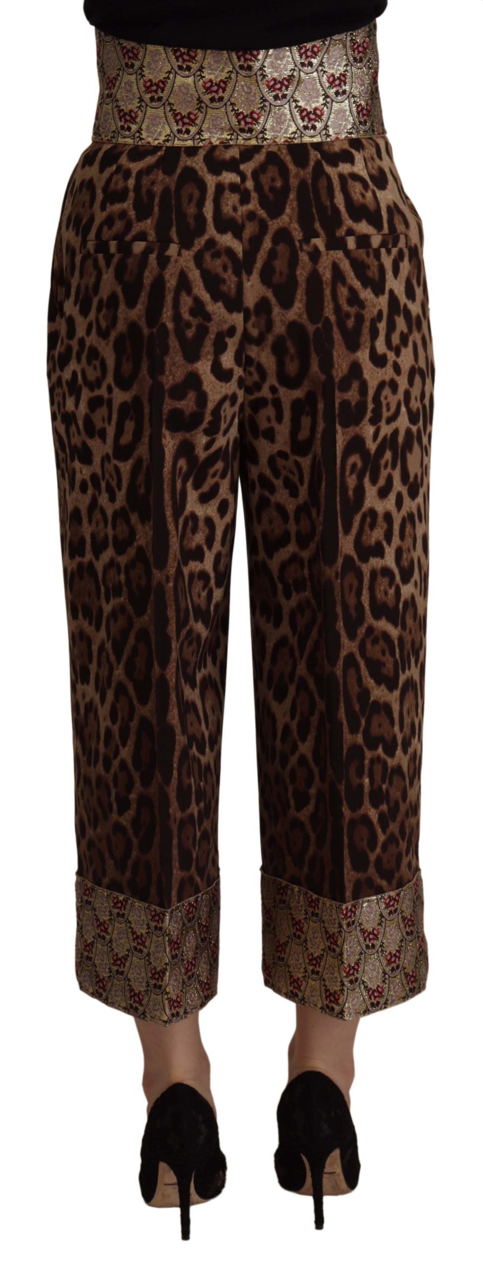 Dolce & Gabbana Brown Leopard Gold Jacquard High Waist Pants | Regal Royce