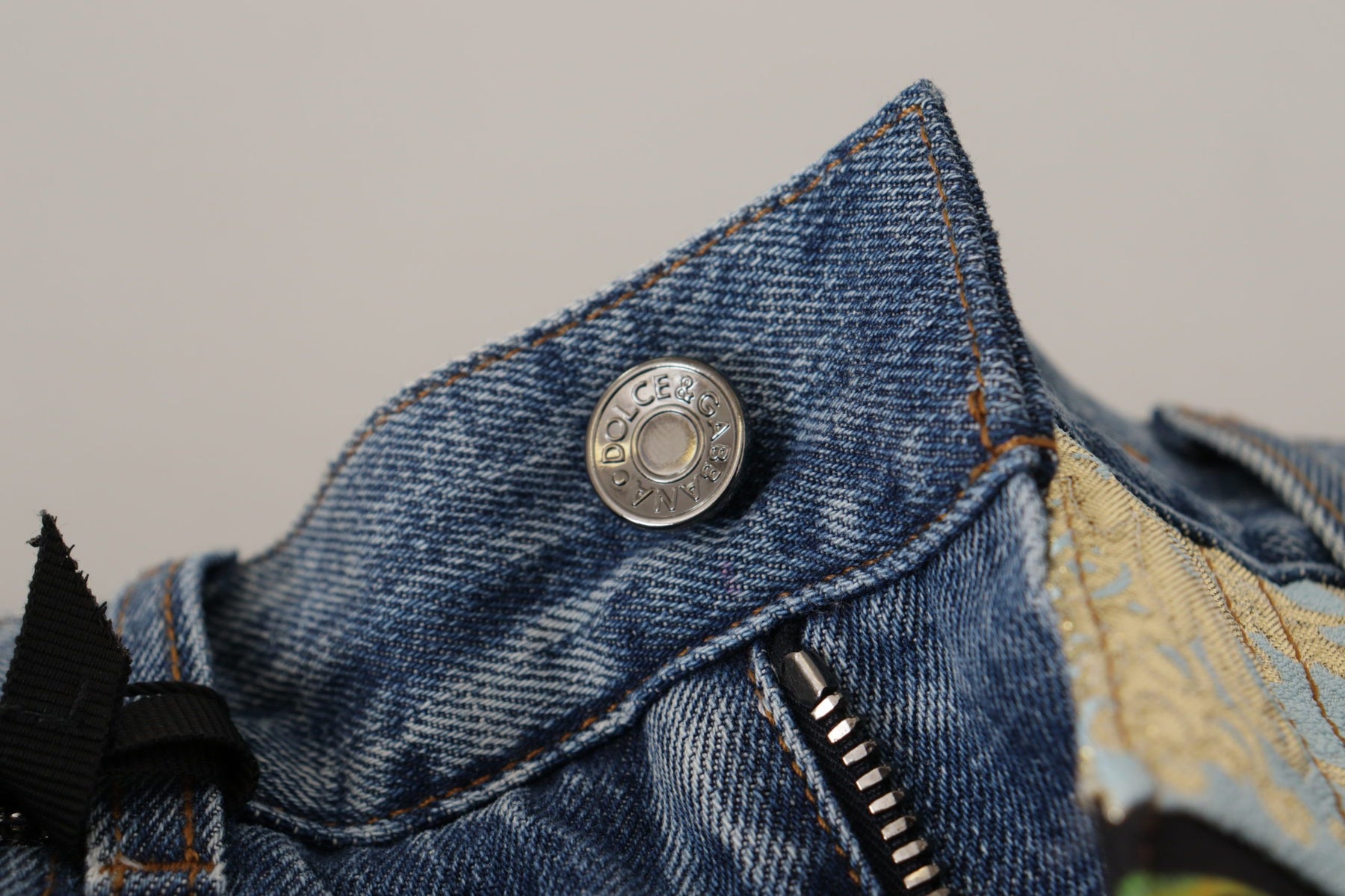 Dolce & Gabbana Blue Jeans Jacquard Majolica High Waist Pants | Regal Royce