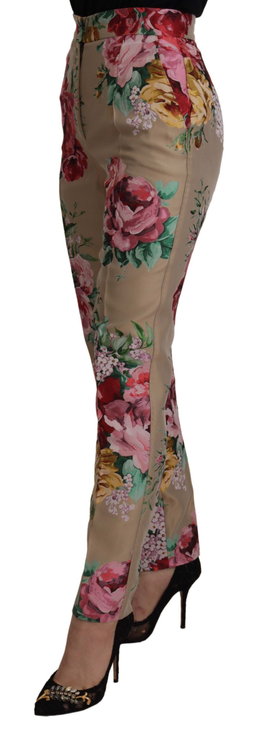 Dolce & Gabbana Beige Floral Dress Formal High Waist Pants | Regal Royce