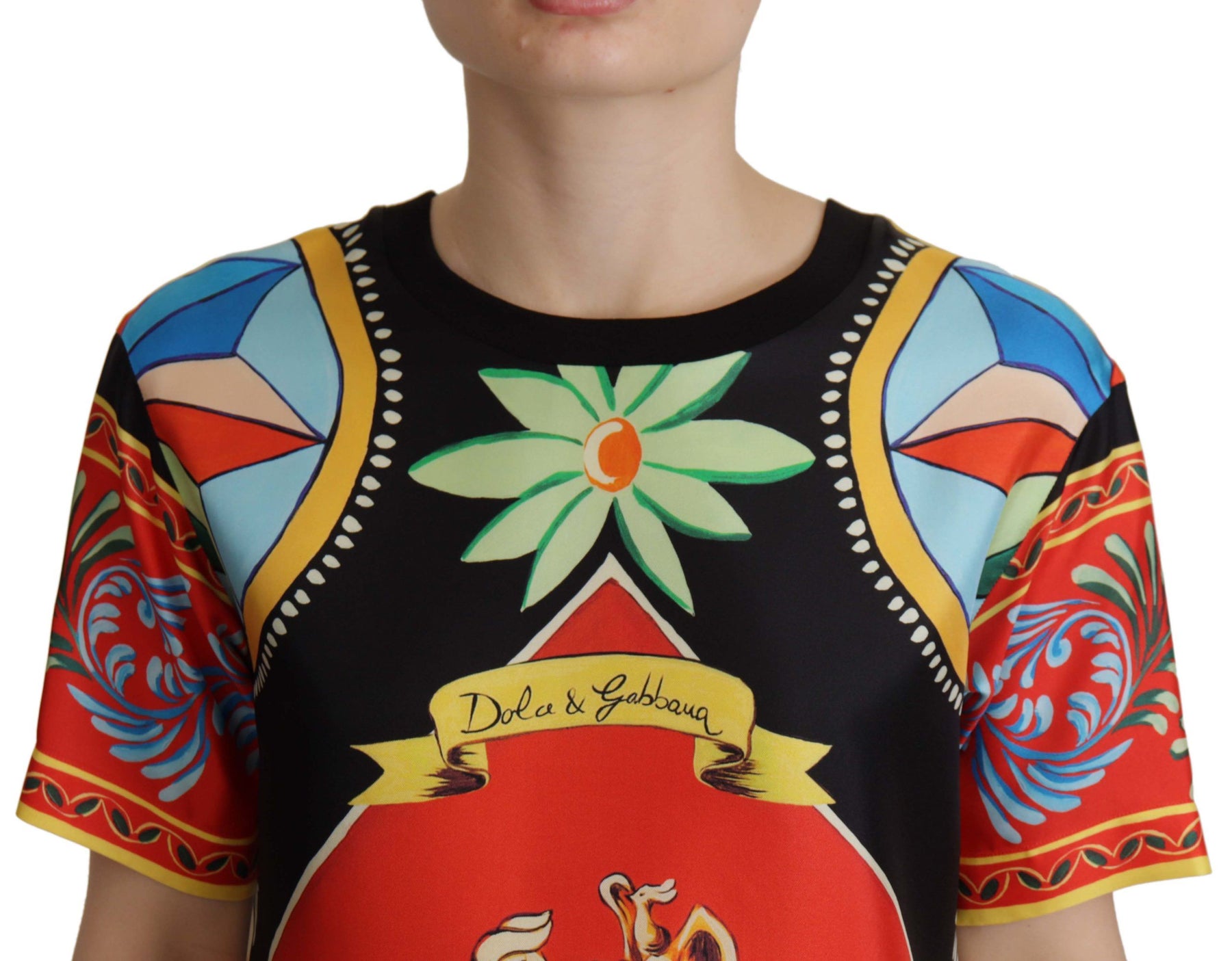 Dolce & Gabbana Multicolor Soldier Carretto Silk Top  T-shirt | Regal Royce