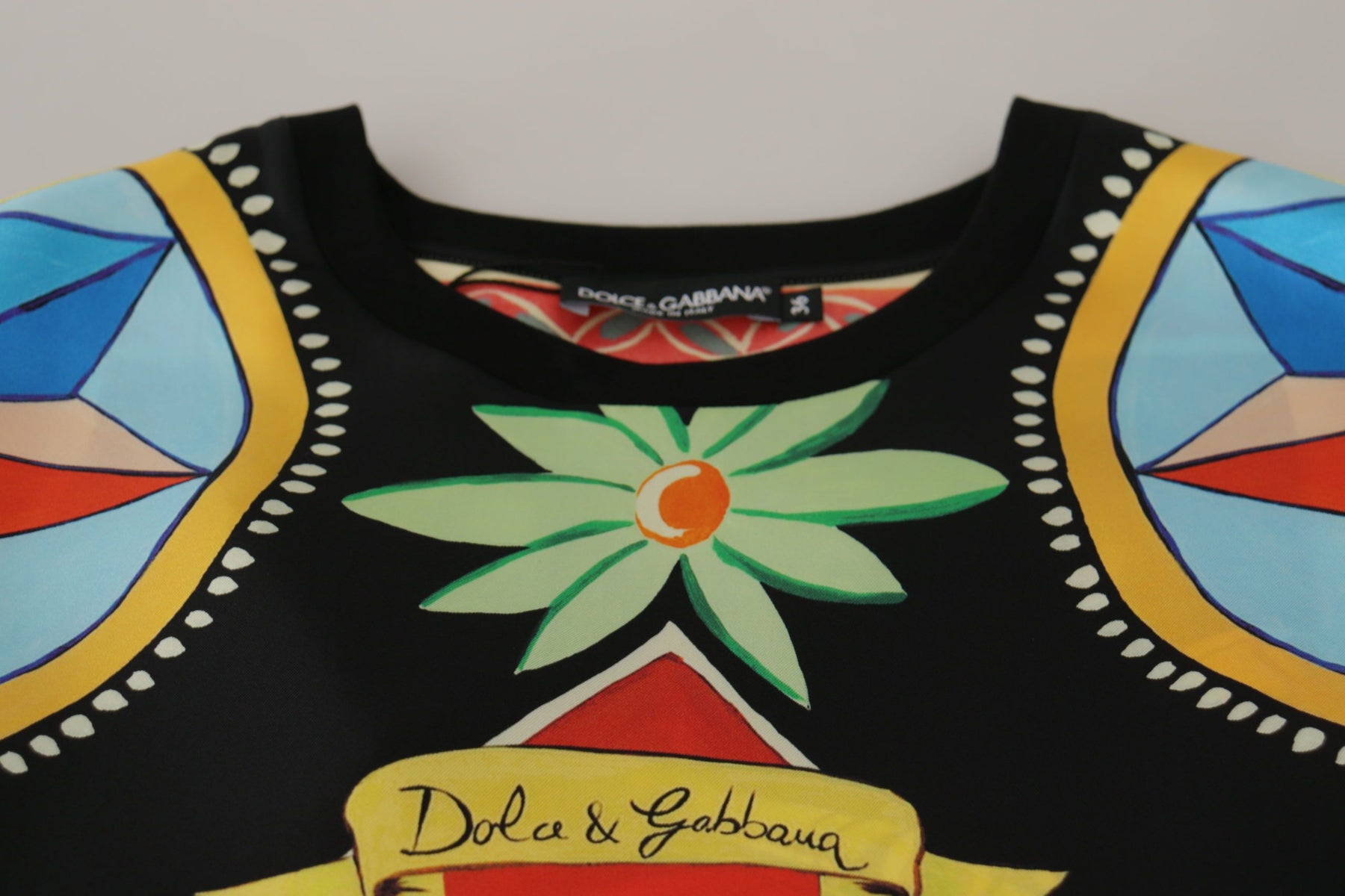 Dolce & Gabbana Multicolor Soldier Carretto Silk Top  T-shirt | Regal Royce