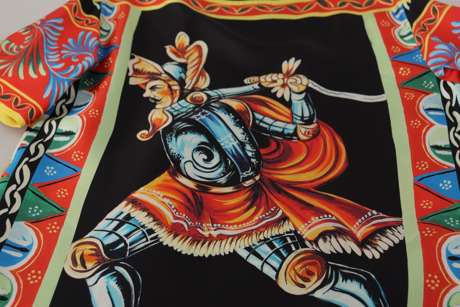 Dolce & Gabbana Multicolor Soldier Carretto Silk Top  T-shirt | Regal Royce