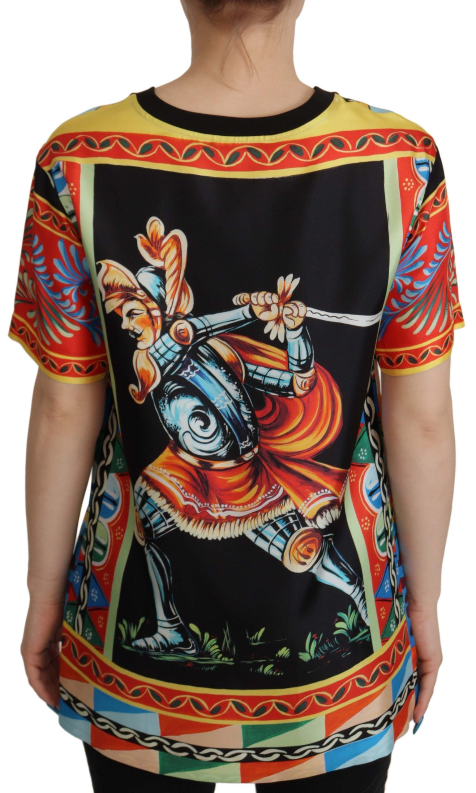 Dolce & Gabbana Multicolor Soldier Carretto Silk Top  T-shirt | Regal Royce