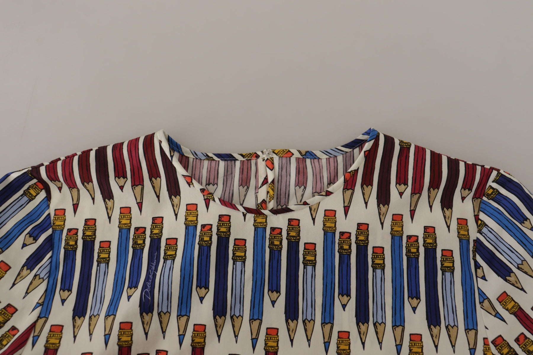 Dolce & Gabbana White Pencil Print Cotton T-shirt Blouse | Regal Royce