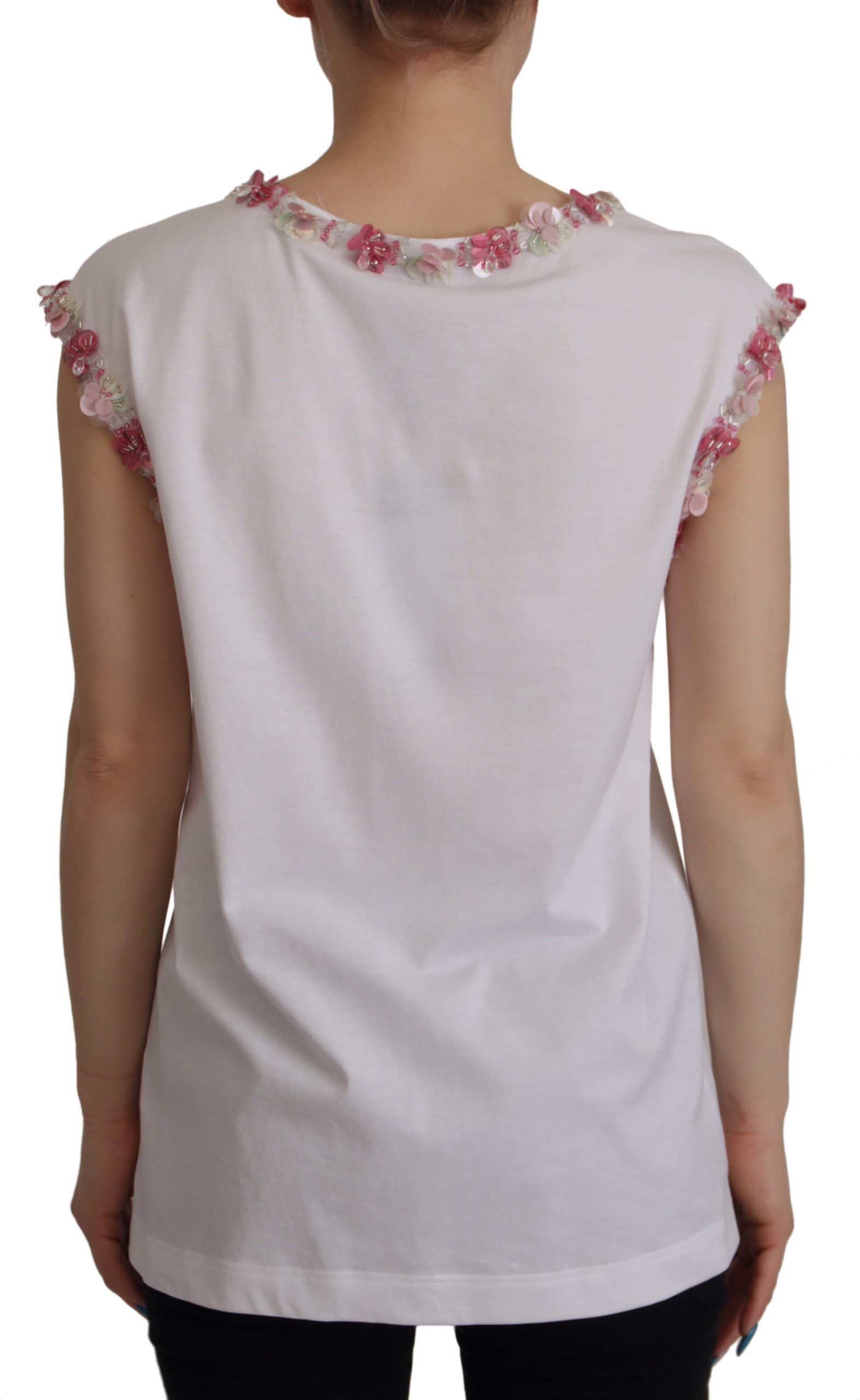 Dolce & Gabbana White DG Crown Floral Sequin T-shirt | Regal Royce