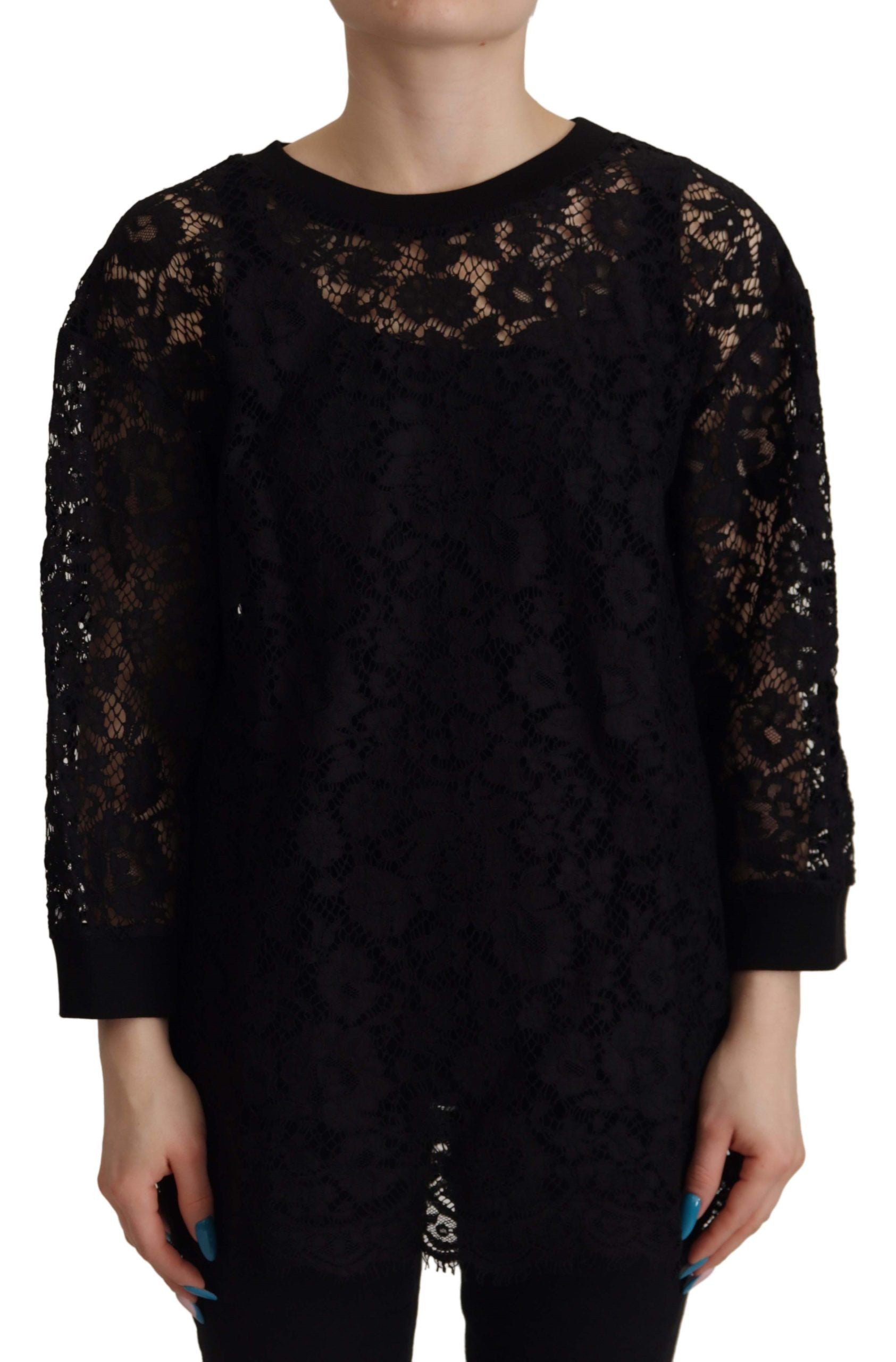 Dolce & Gabbana Black Floral Lace Pullover Sicily Blouse | Regal Royce