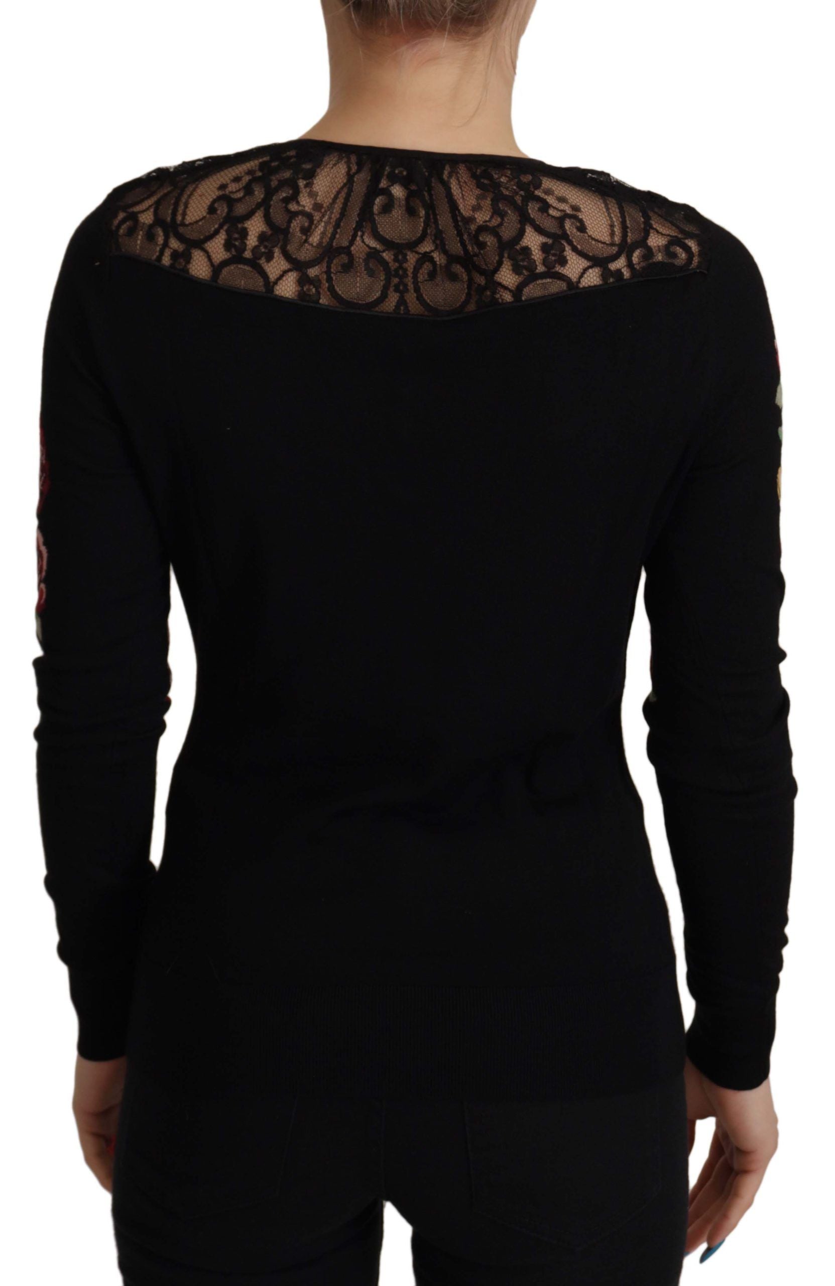 Dolce & Gabbana Black Lace Angel Roses Cardigan Sweater | Regal Royce
