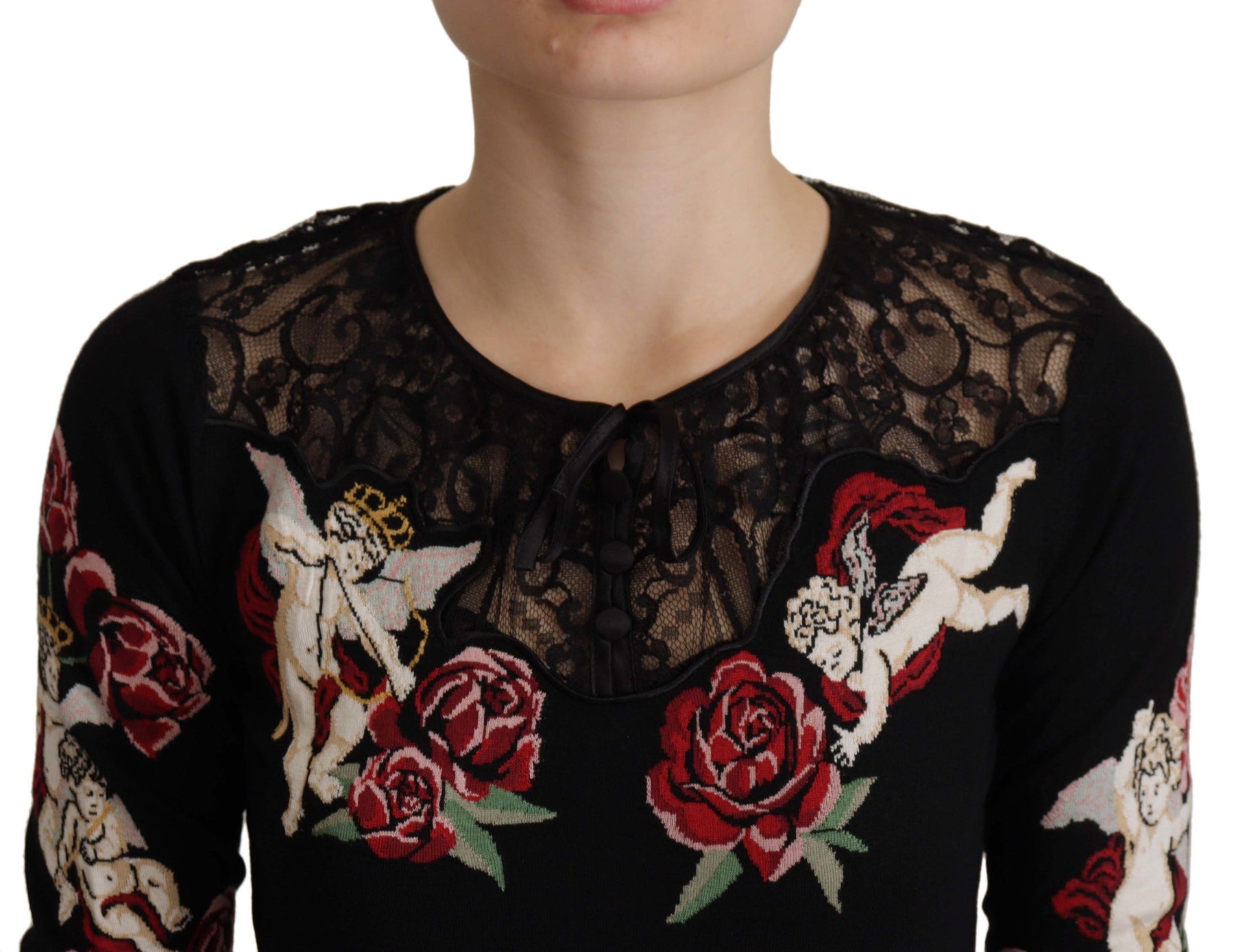 Dolce & Gabbana Black Lace Angel Roses Cardigan Sweater | Regal Royce