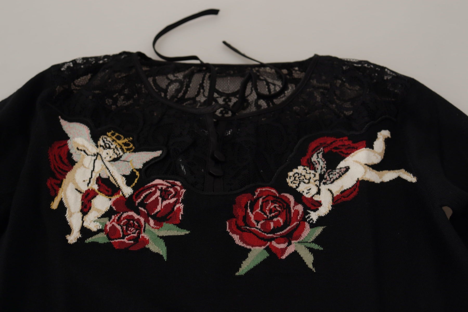 Dolce & Gabbana Black Lace Angel Roses Cardigan Sweater | Regal Royce