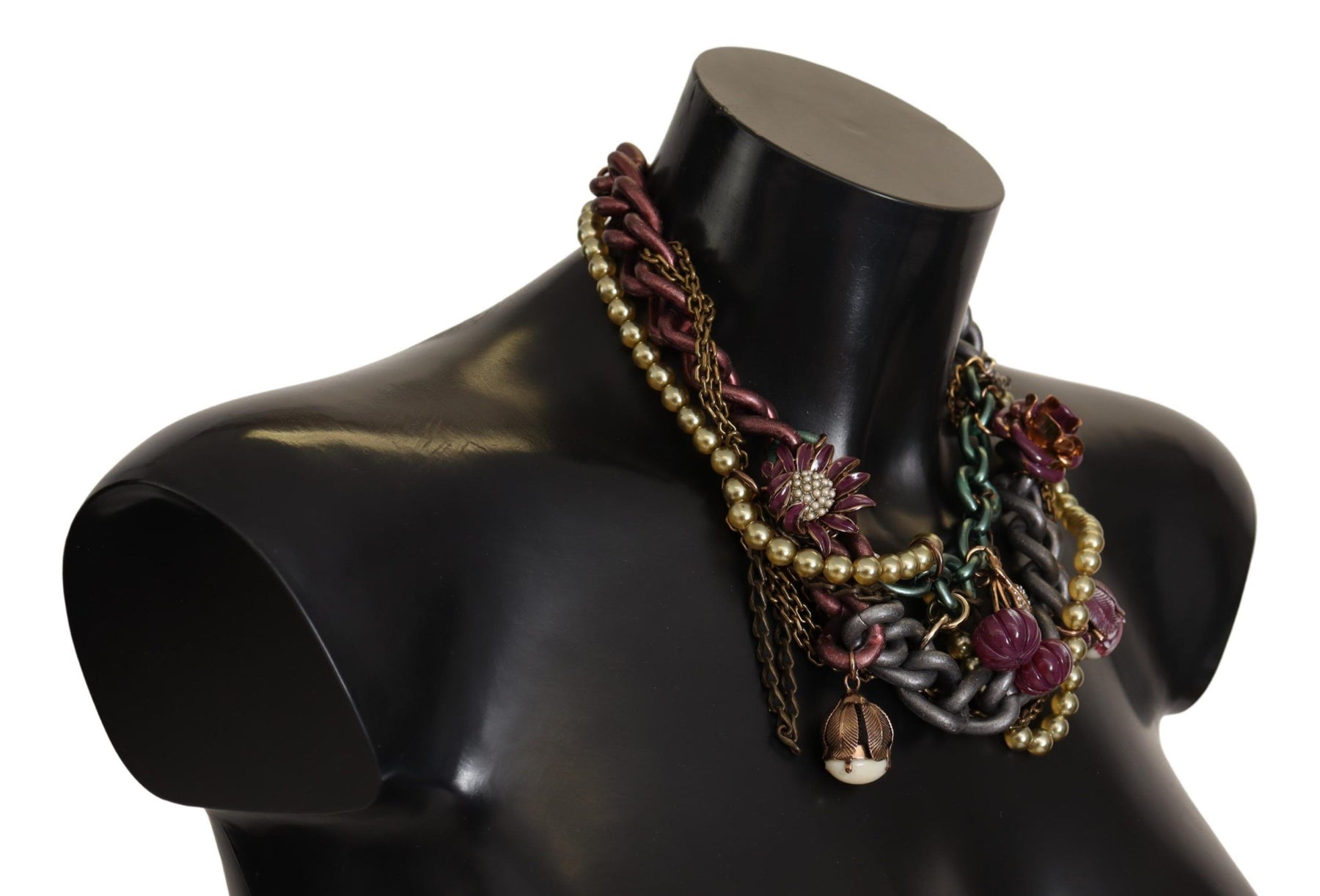 Dolce & Gabbana Gold Brass Sicily Floral Crystal Statement Necklace | Regal Royce