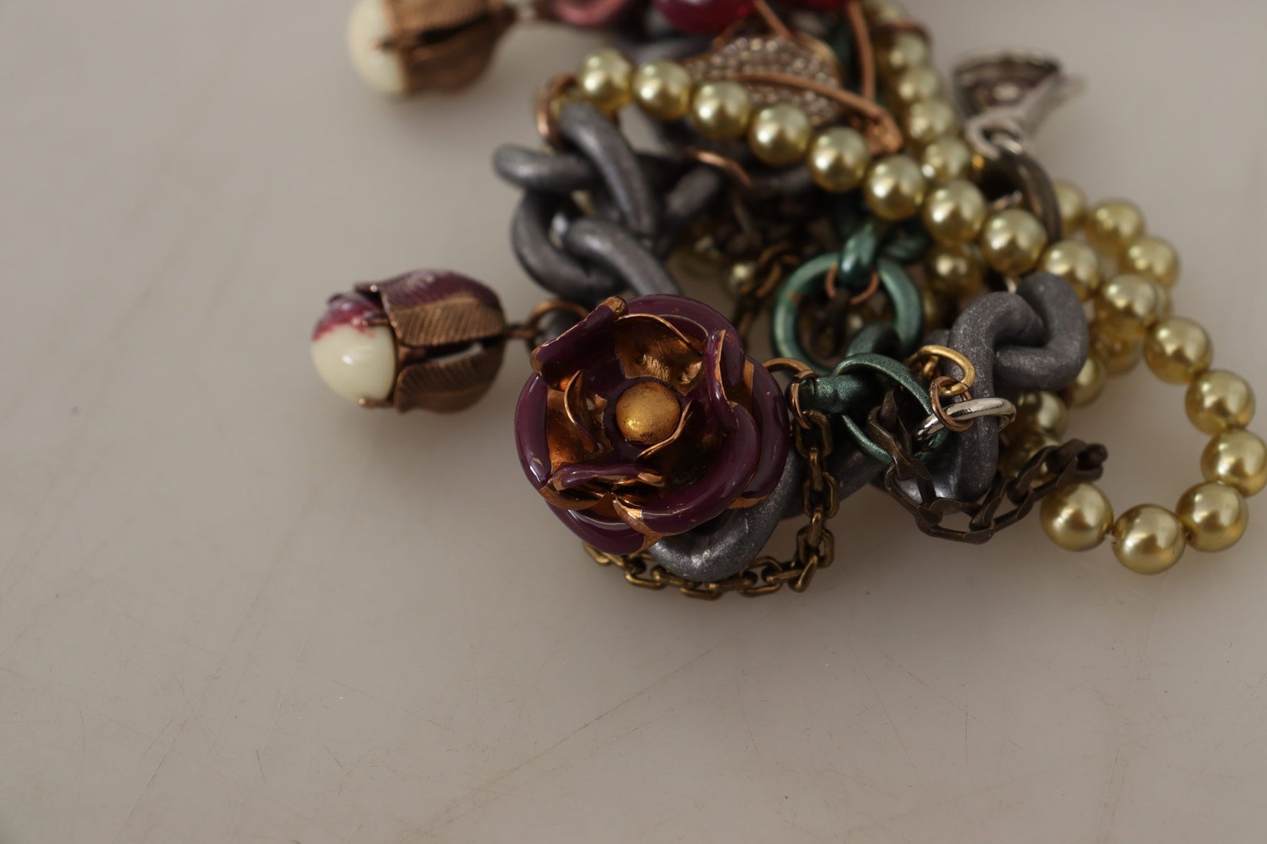 Dolce & Gabbana Gold Brass Sicily Floral Crystal Statement Necklace | Regal Royce