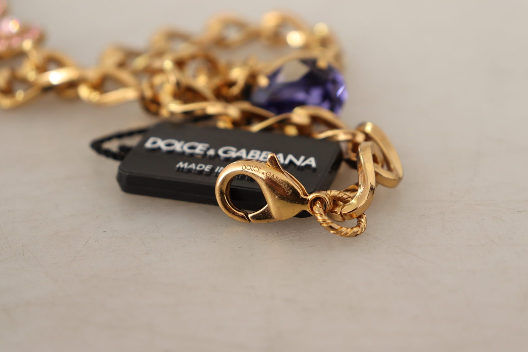 Dolce & Gabbana Gold Brass Crystal Purple Pink Pearl Pendants Necklace | Regal Royce