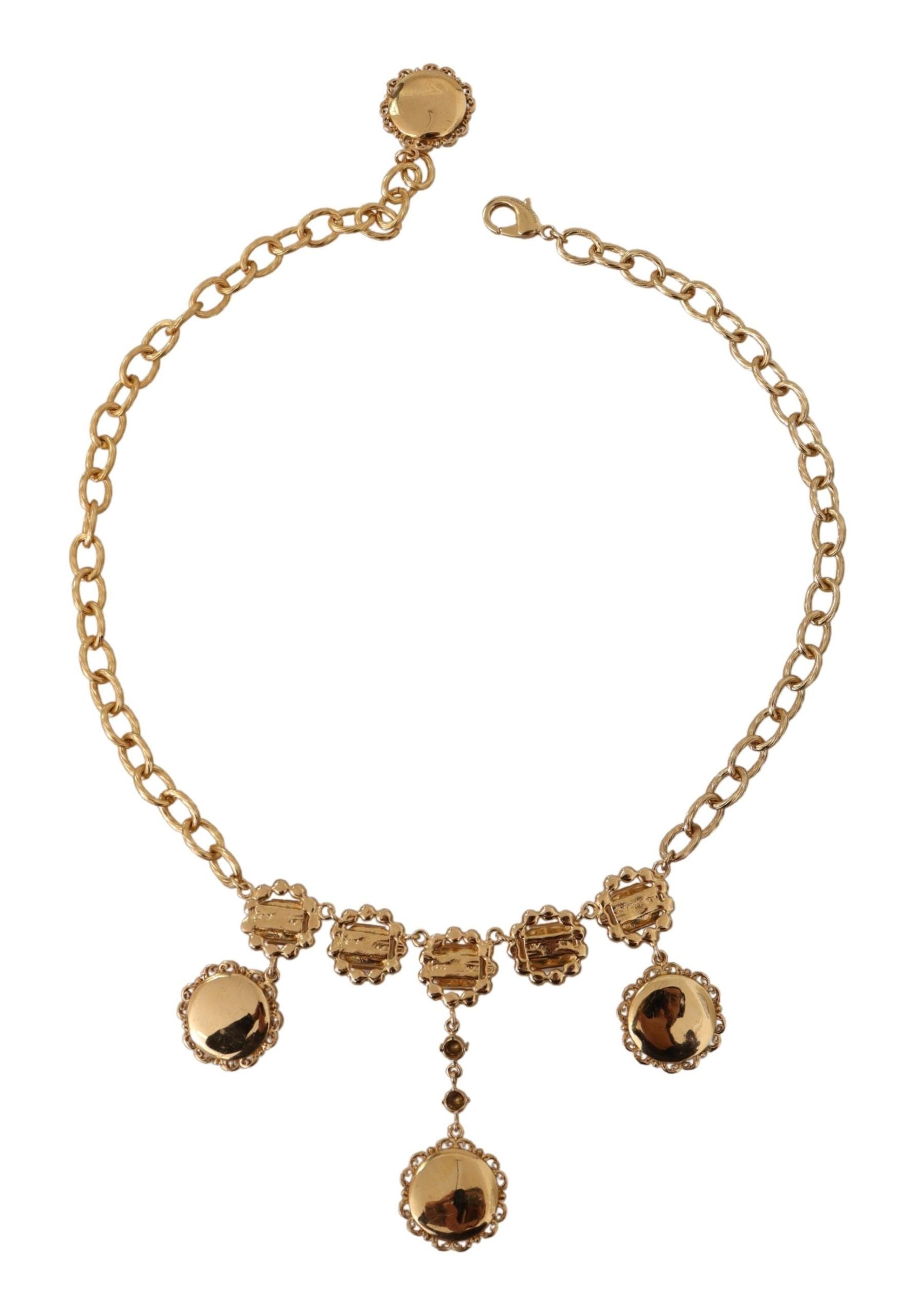 Dolce & Gabbana Gold Clock Statement Crystal Chain Necklace | Regal Royce