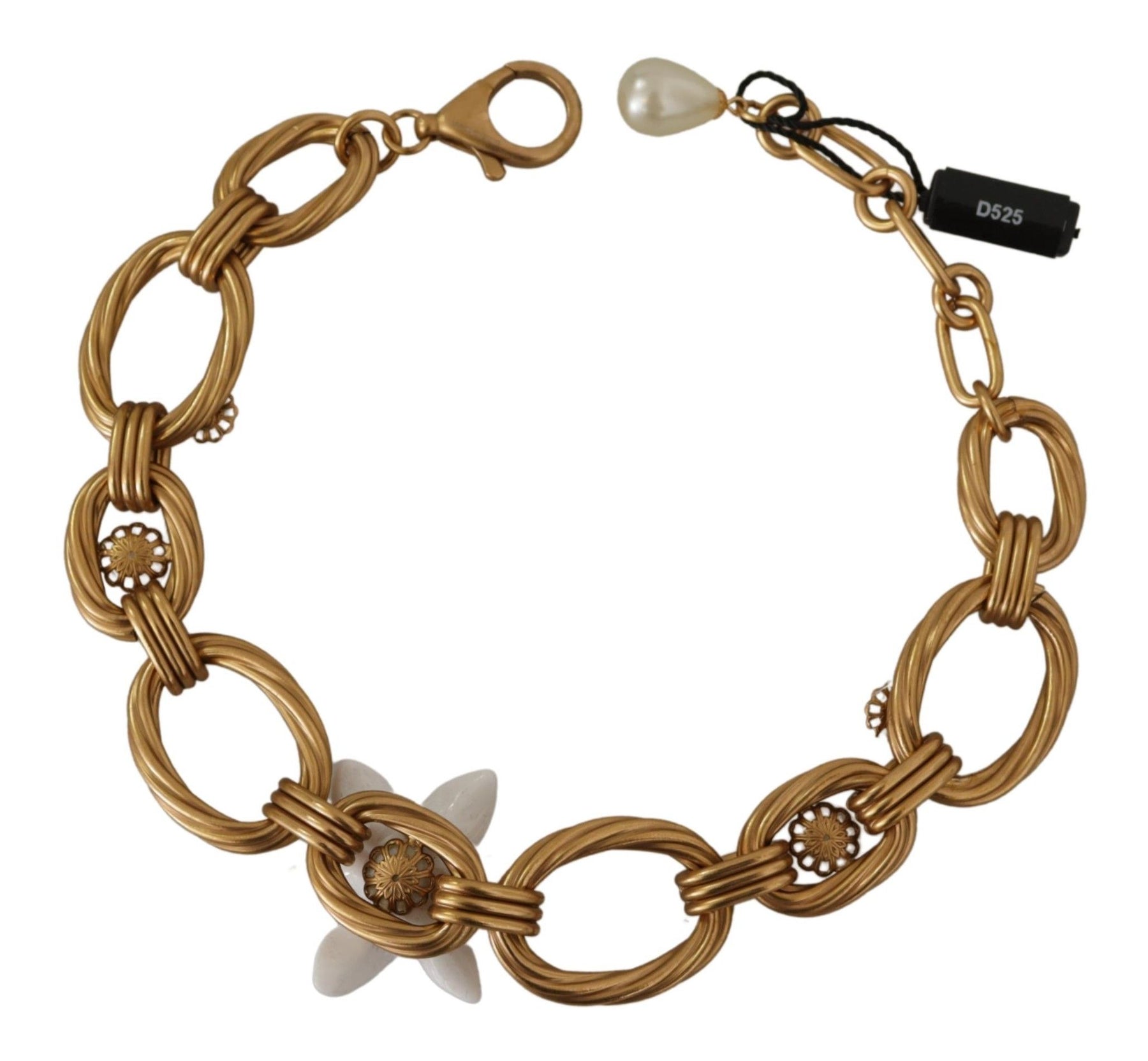 Dolce & Gabbana Gold White Lily Floral Chain Statement Necklace | Regal Royce