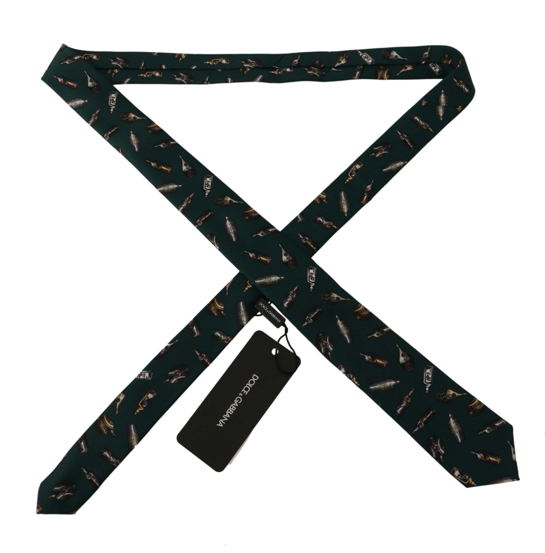 Dolce & Gabbana Black Bottle Fantasy Print Silk Adjustable Accessory Tie | Regal Royce
