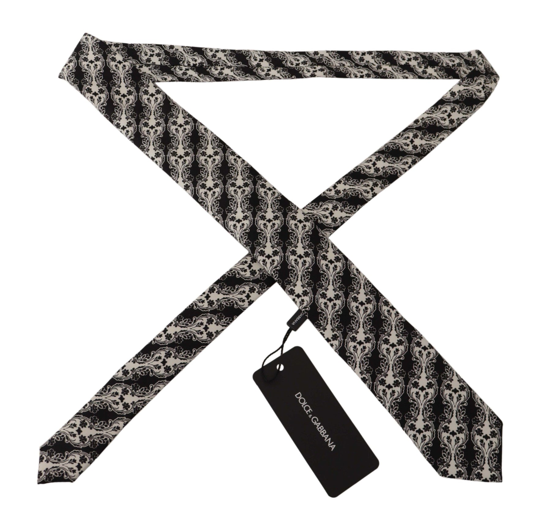 Dolce & Gabbana Black White Flower 100% Silk Print Adjustable Accessory Tie | Regal Royce