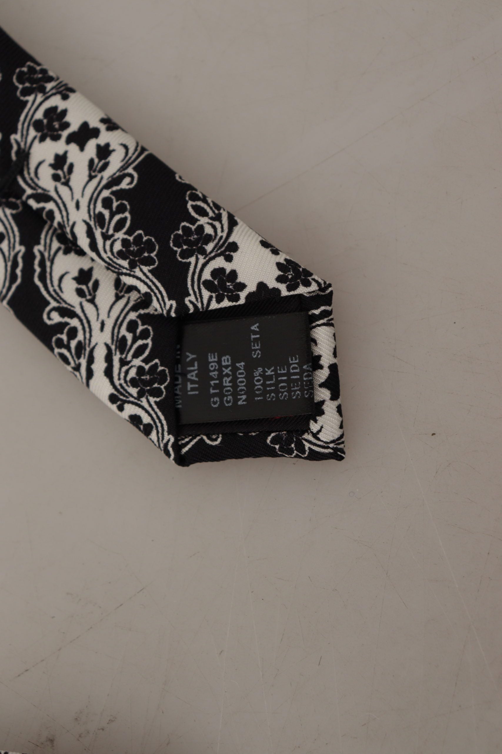 Dolce & Gabbana Black White Flower 100% Silk Print Adjustable Accessory Tie | Regal Royce