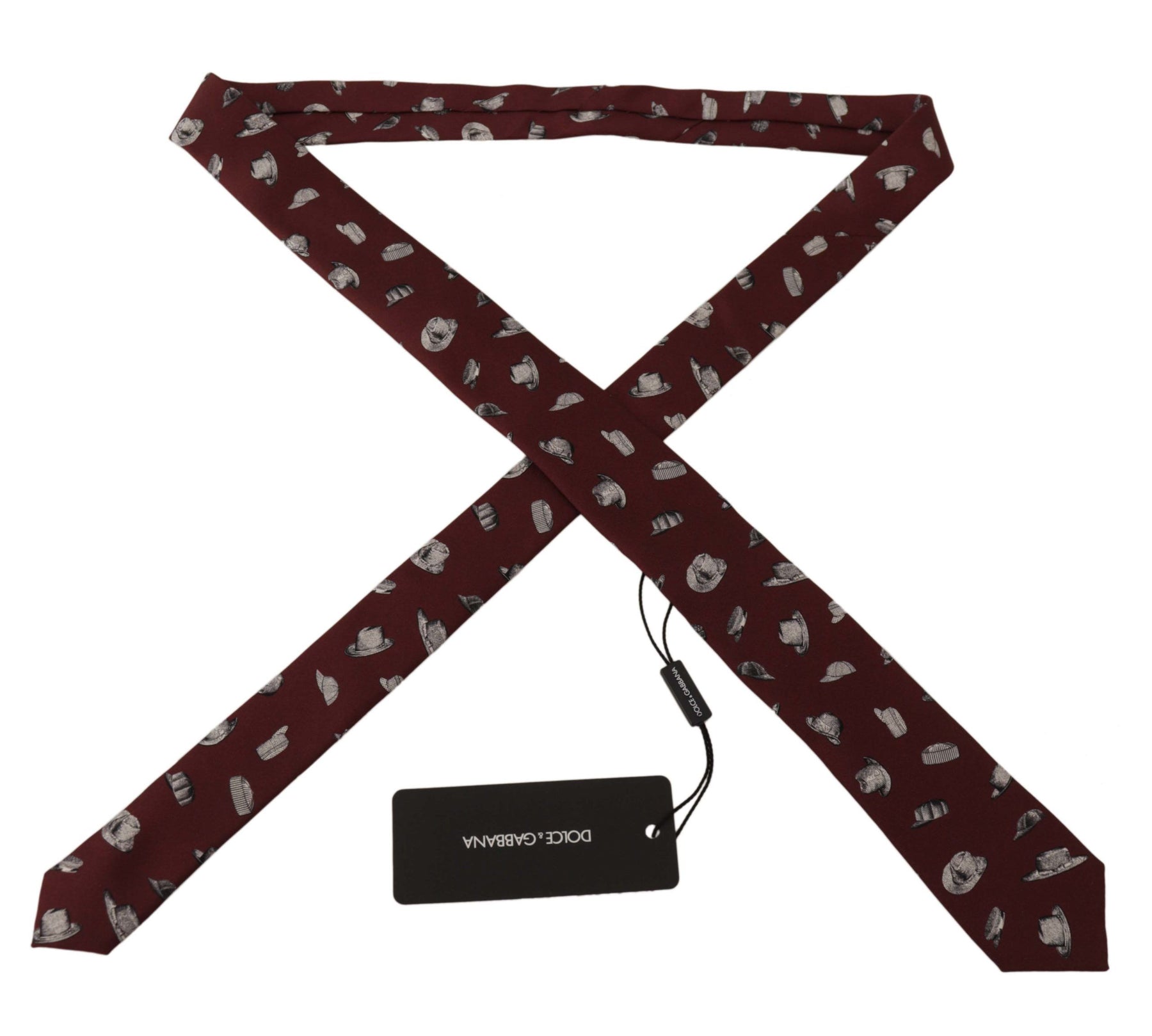 Dolce & Gabbana Maroon Hat Pattern 100% Silk Adjustable Accessory Tie | Regal Royce