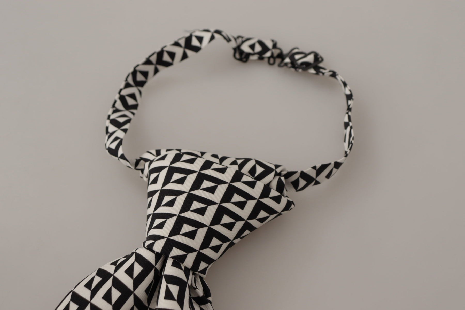 Dolce & Gabbana Black White Geometric 100% Silk Adjustable Accessory Tie | Regal Royce