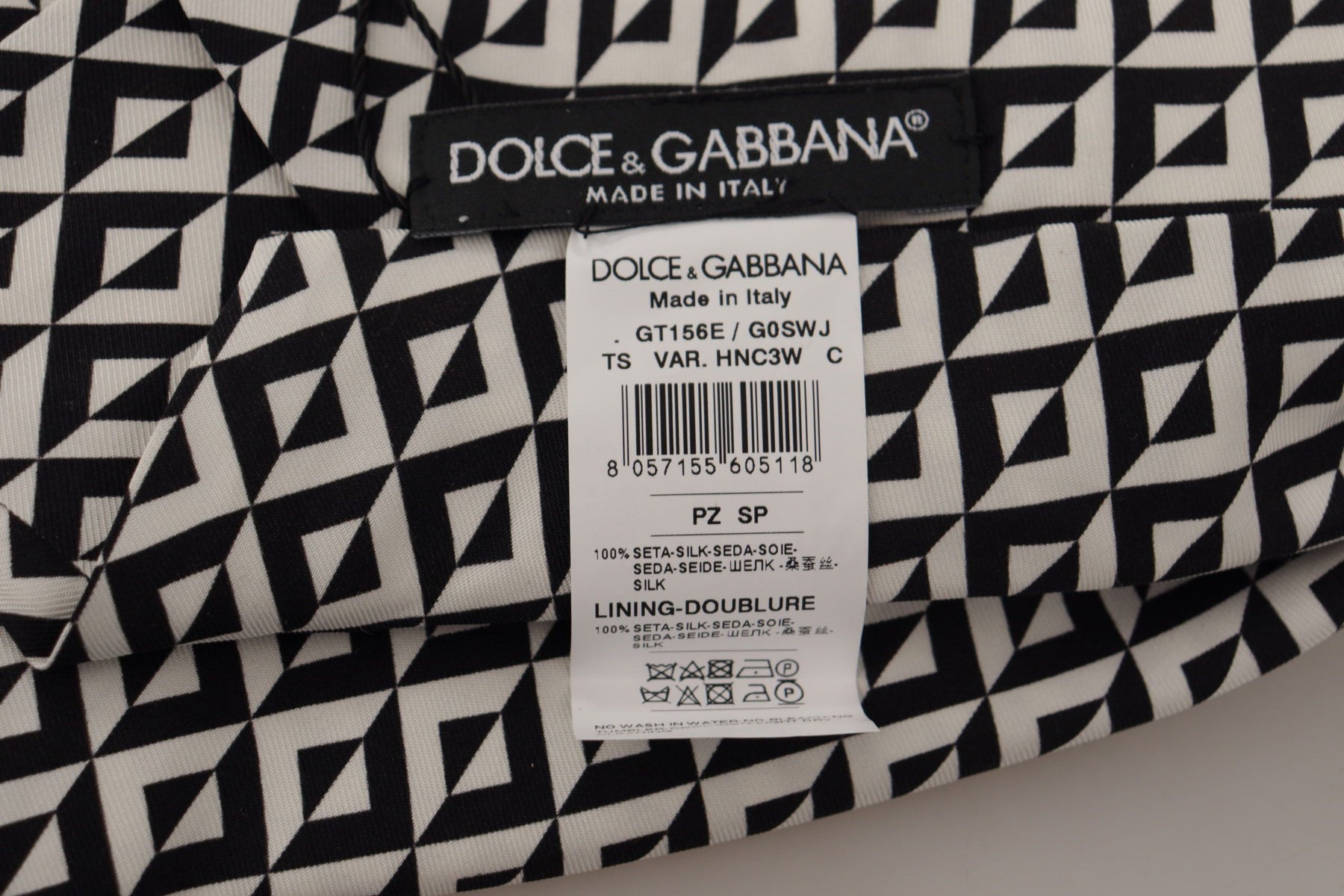Dolce & Gabbana Black White Geometric 100% Silk Adjustable Accessory Tie | Regal Royce