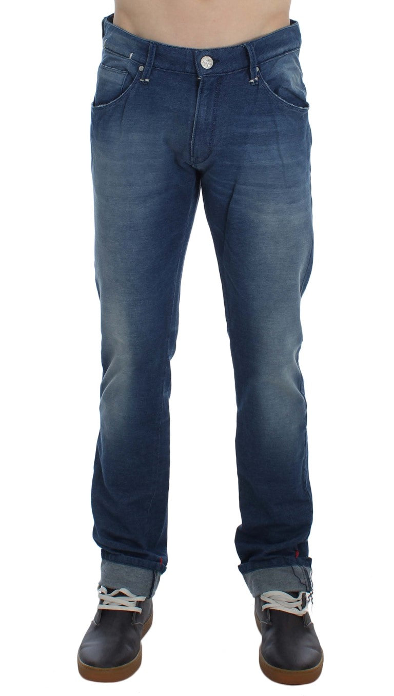 Acht Blue Wash Denim Cotton Stretch Slim Fit Jeans | Regal Royce