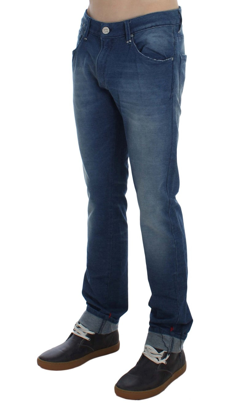 Acht Blue Wash Denim Cotton Stretch Slim Fit Jeans | Regal Royce