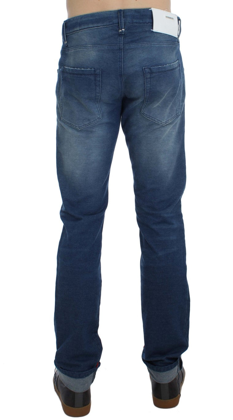 Acht Blue Wash Denim Cotton Stretch Slim Fit Jeans | Regal Royce