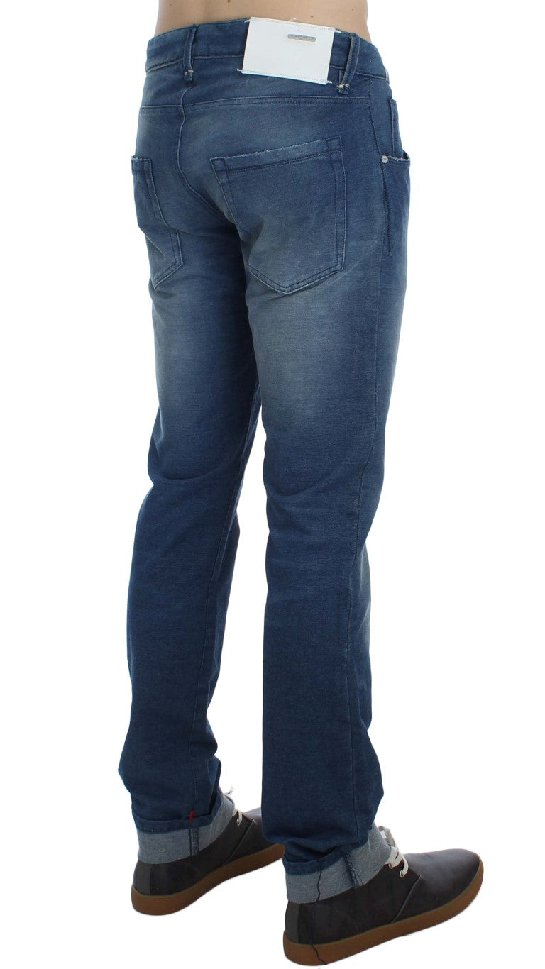 Acht Blue Wash Denim Cotton Stretch Slim Fit Jeans | Regal Royce